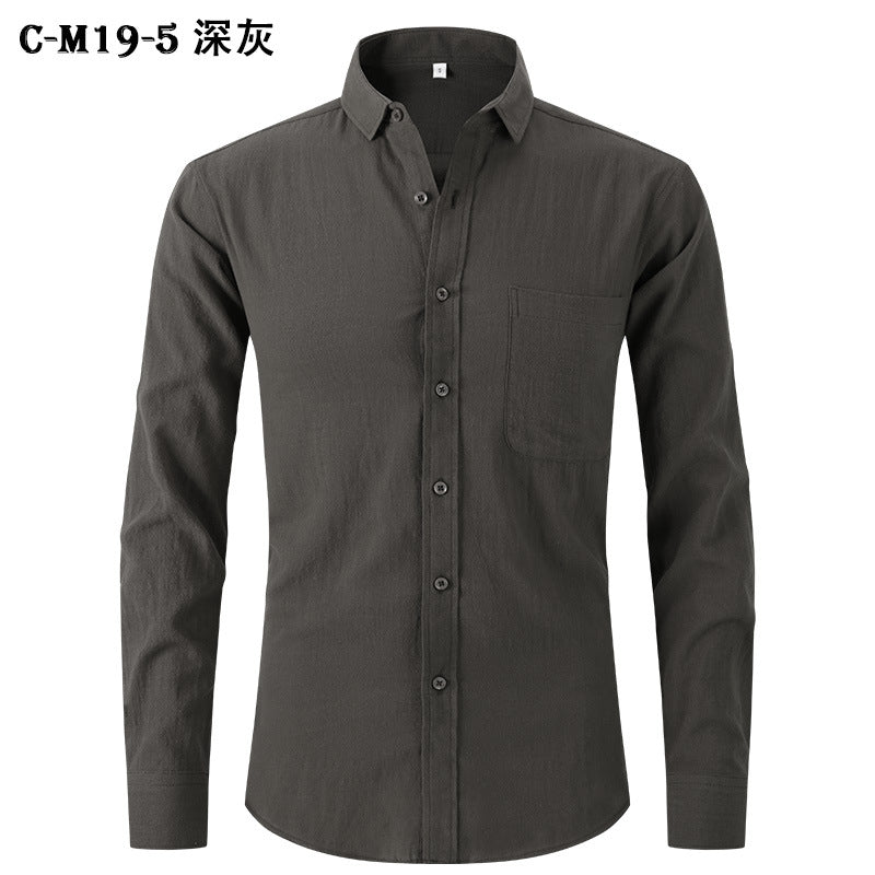 Amazon Cross-border Explosions Men's Imitation Cotton And Linen Shirt Black Long Sleeve Business Slim Handsome Outer Shirt Autumn Men