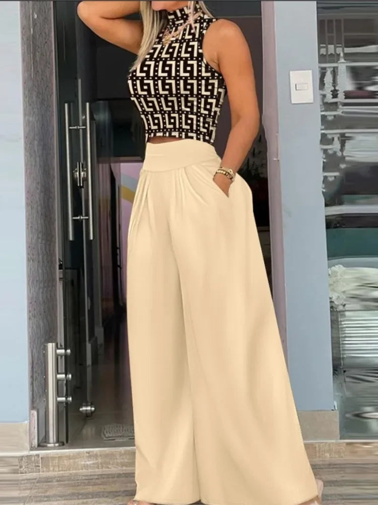 Women's 2-piece Set Elegant Fashion Sleeveless Slim Crop Top High