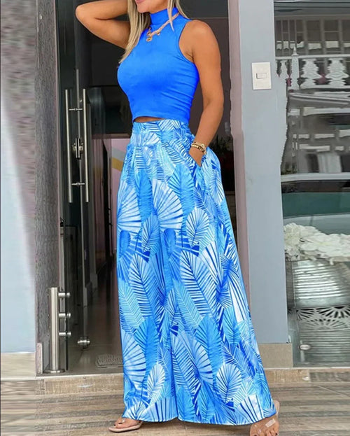 Women's 2-piece Set Elegant Fashion Sleeveless Slim Crop Top High