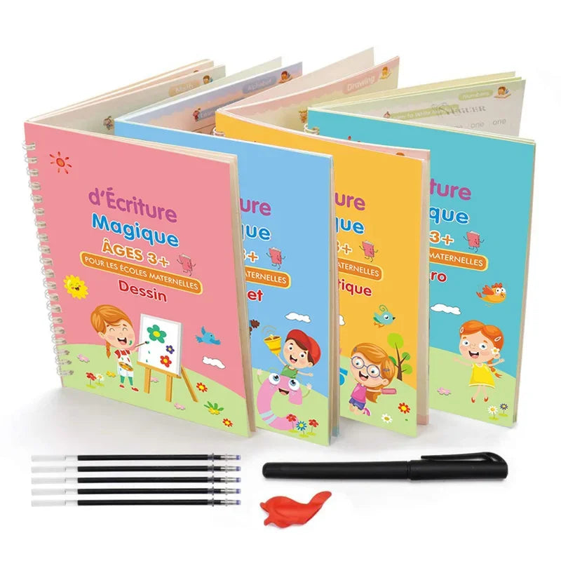 4pcs French Magic Practice Copybook Pen Preschools Kids Calligraphy