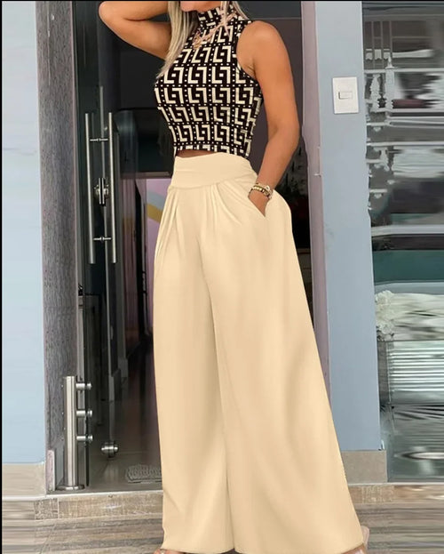 Women's 2-piece Set Elegant Fashion Sleeveless Slim Crop Top High
