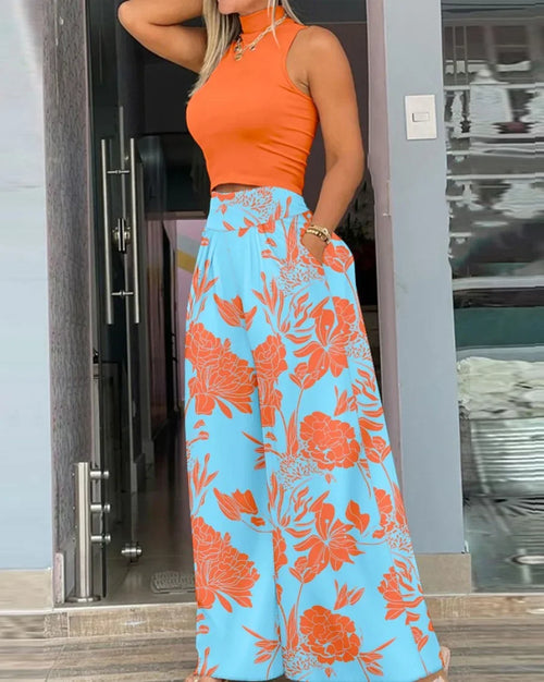 Women's 2-piece Set Elegant Fashion Sleeveless Slim Crop Top High