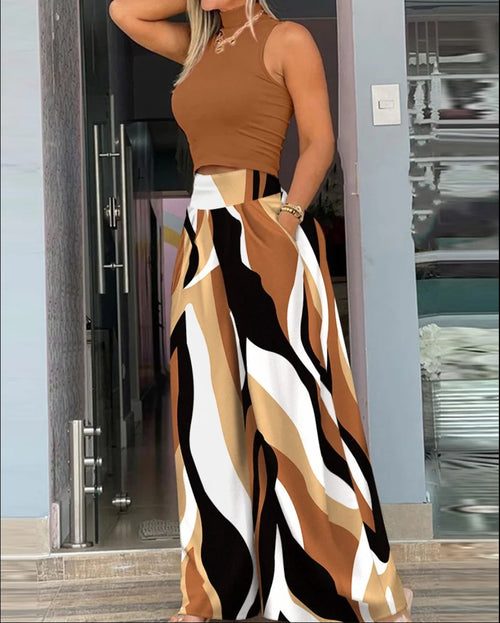 Women's 2-piece Set Elegant Fashion Sleeveless Slim Crop Top High
