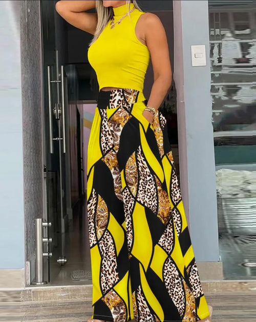 Women's 2-piece Set Elegant Fashion Sleeveless Slim Crop Top High