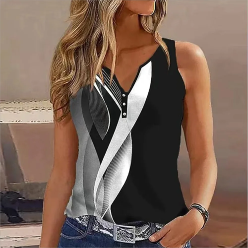 European and American Cross Border New Women's V-neck Abstract Print