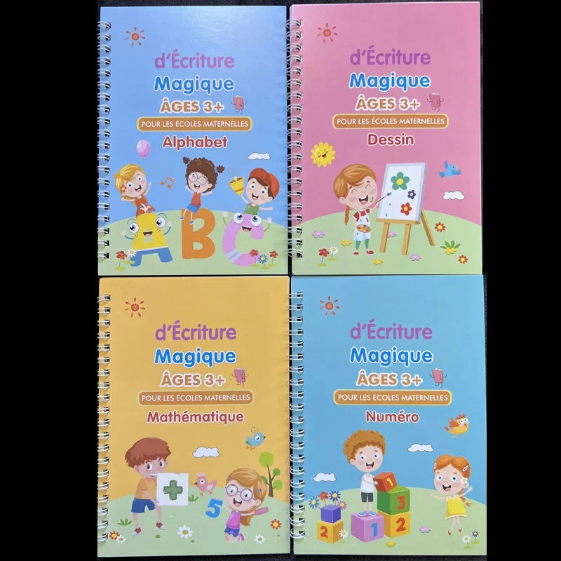 4pcs French Magic Practice Copybook Pen Preschools Kids Calligraphy