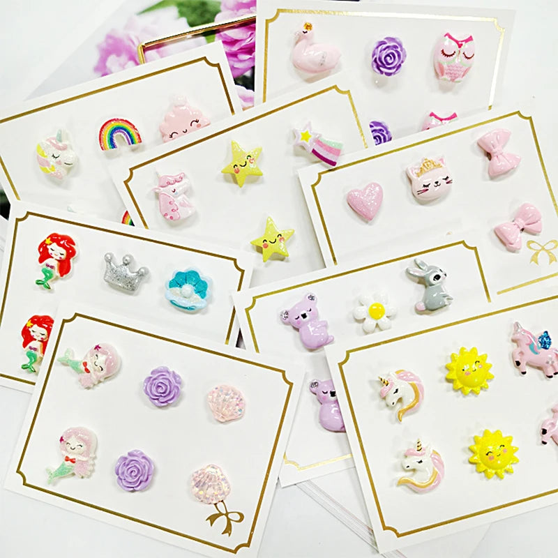 3PRS Strong Magnetic No Piercing Cute Earrings for Kids Children