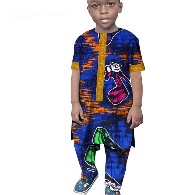 African Boy Suit Cotton Wax Cloth T-shirt And Pants Suit