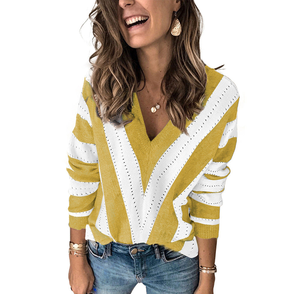 Casual V-neck Loose Sweater Women