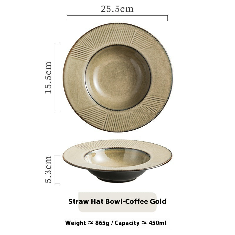 Table-mounted Thick Soup Deep Plates Straw Hat Bowl Pasta Dish