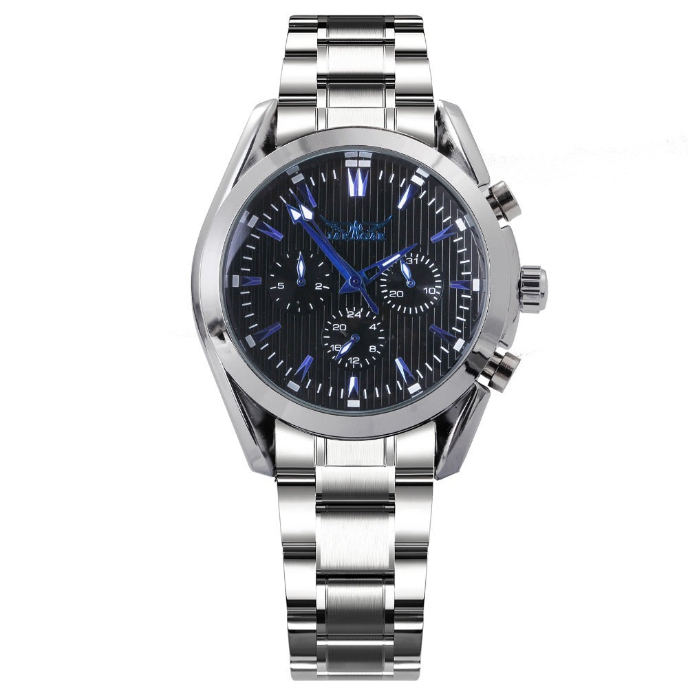Men's Automatic Steel Band Mechanical Watch True Three-eye Foreign Trade Mechanical Steel