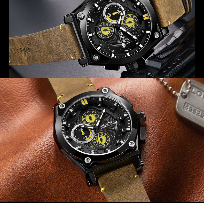 Functional Chronograph Calendar Leather Men's Watch