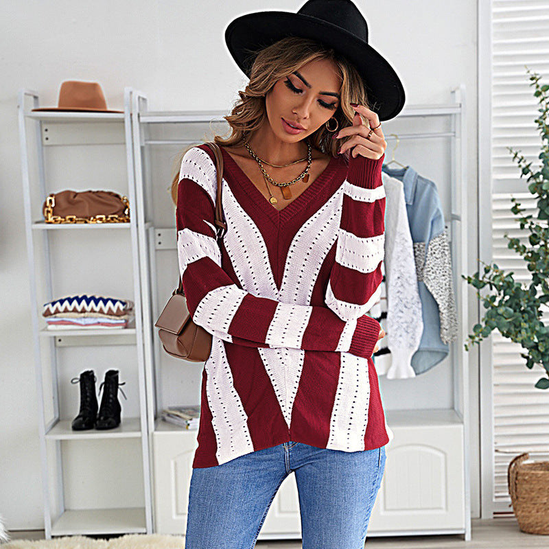 Casual V-neck Loose Sweater Women