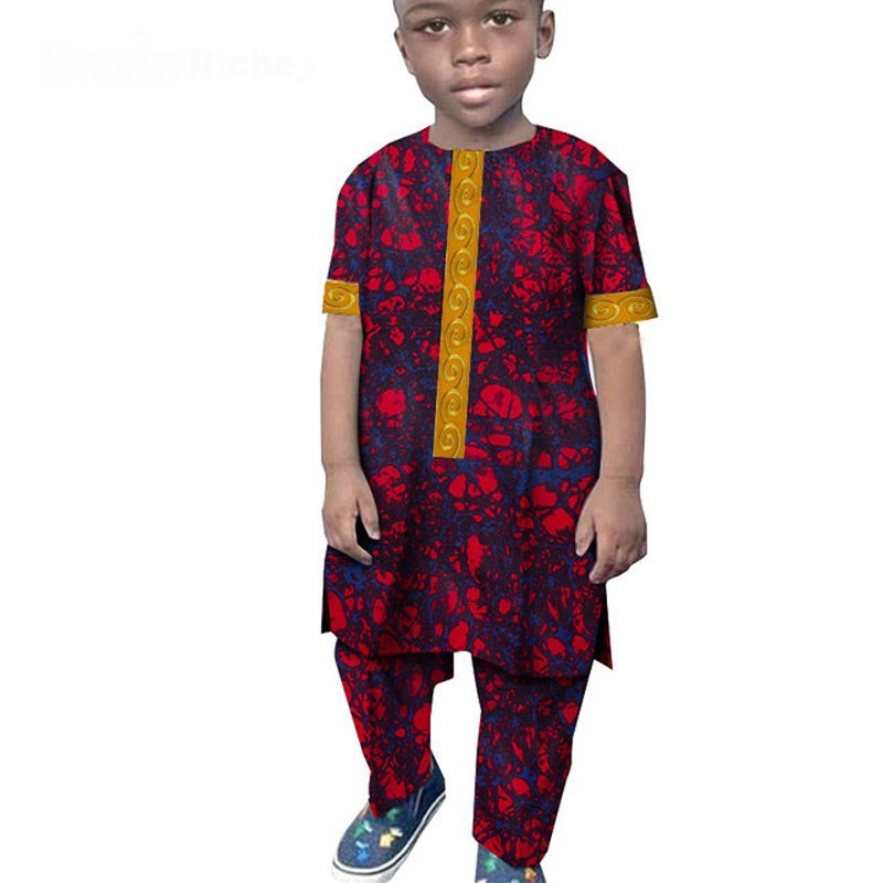 African Boy Suit Cotton Wax Cloth T-shirt And Pants Suit