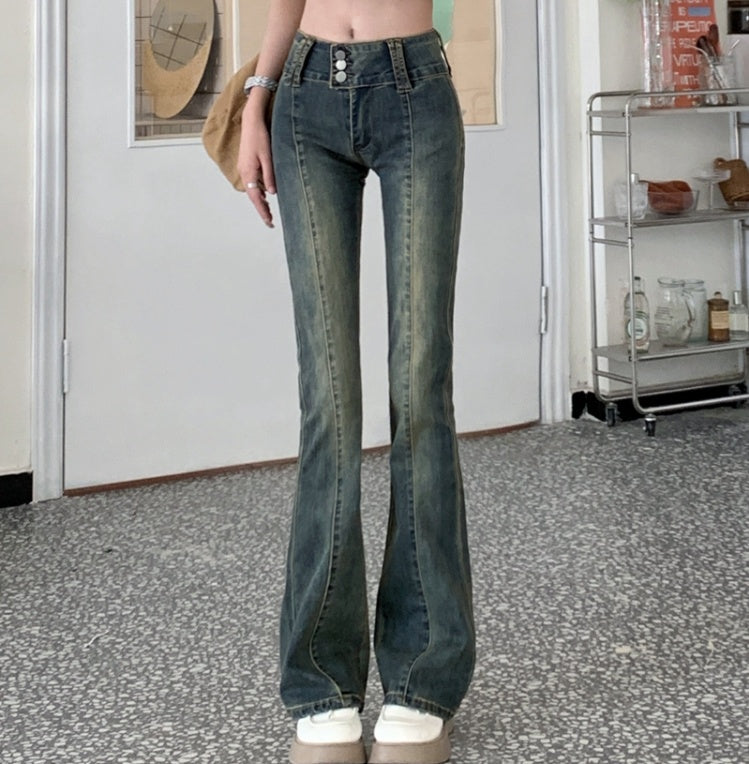 Women's Fashion Personality Blue Retro Stretch Jeans