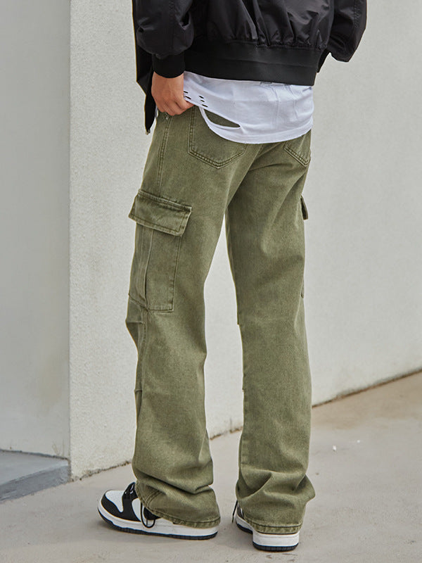 Knee Pleated Design Leisure Cargo Trousers Men