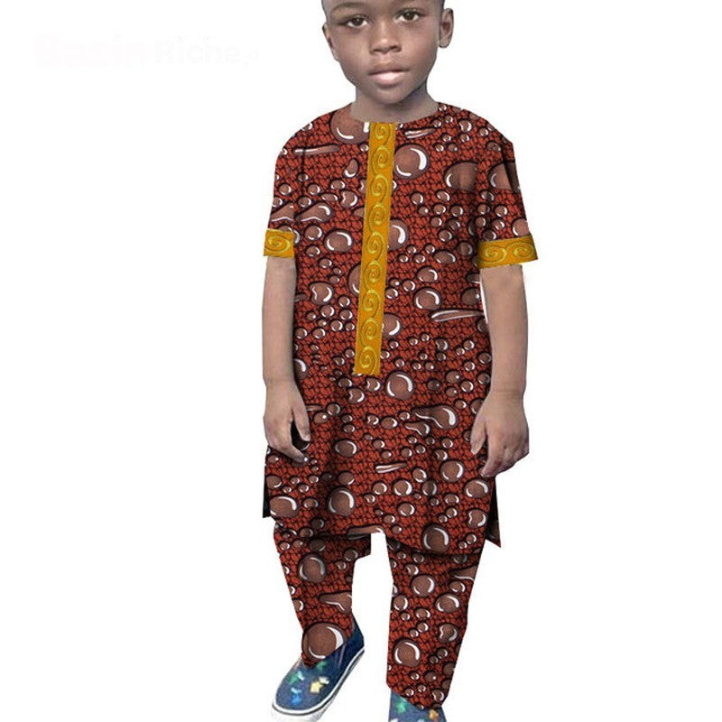 African Boy Suit Cotton Wax Cloth T-shirt And Pants Suit