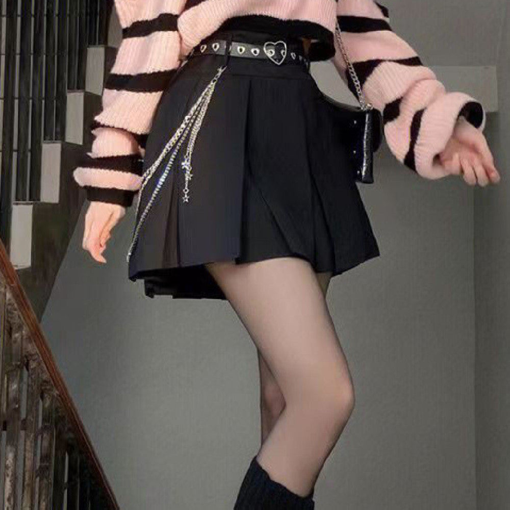 Striped Sweater Pleated Skirt Suit Women