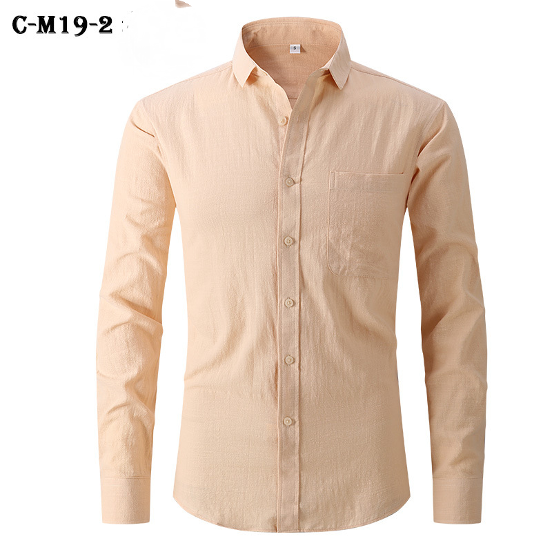Amazon Cross-border Explosions Men's Imitation Cotton And Linen Shirt Black Long Sleeve Business Slim Handsome Outer Shirt Autumn Men