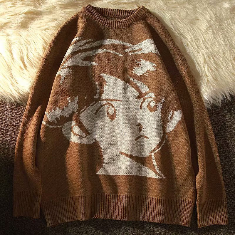Retro Streetwear Knitted Pullover Autumn And Winter Loose Thick Warmth Hip-hop Pullover Men's Shirt