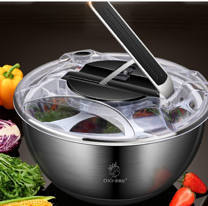 Stainless Steel Salad Vegetable Dehydrator Salad Drying Machine Fruit And Vegetable Drain Basket Household Vegetable Washing Press Water Throwing Artifact