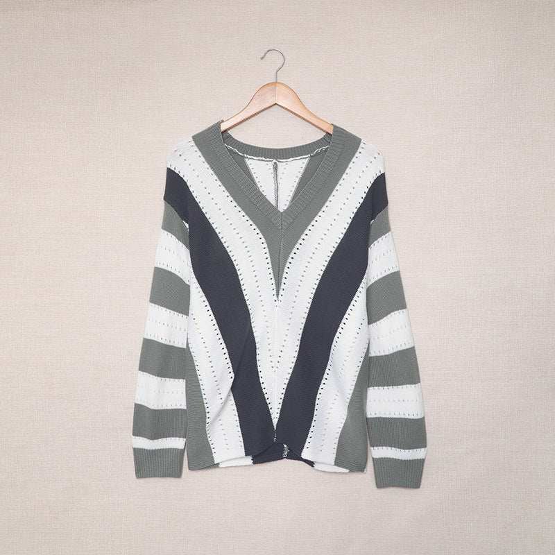 Casual V-neck Loose Sweater Women