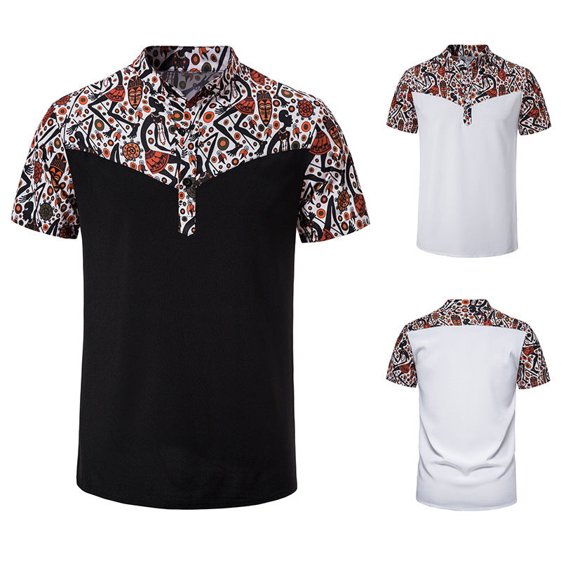 Men's African Printed Patchwork Design Short Sleeves