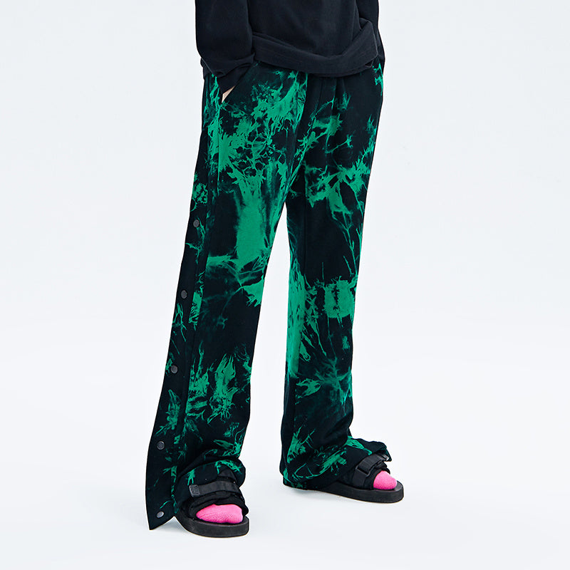 Black And Green Tie Dye Zipper Breasted Pants For Men