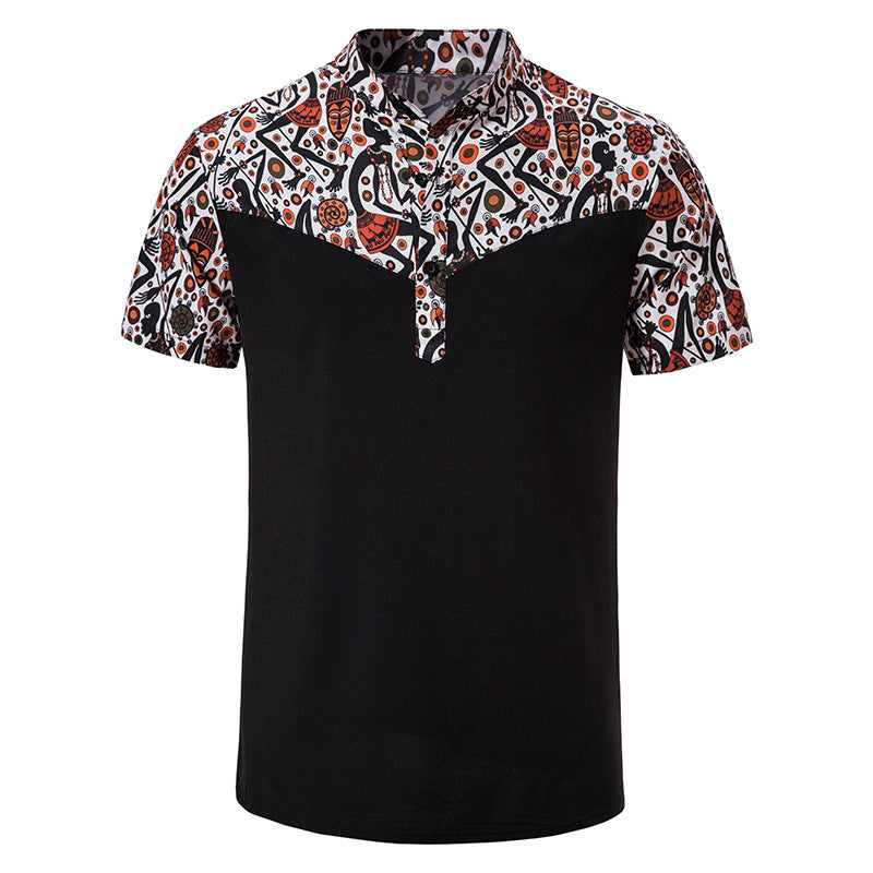 Men's African Printed Patchwork Design Short Sleeves