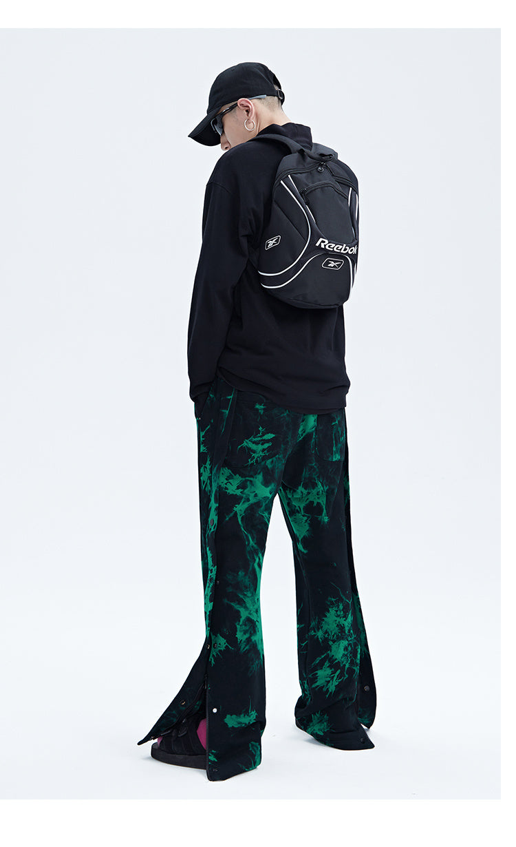 Black And Green Tie Dye Zipper Breasted Pants For Men