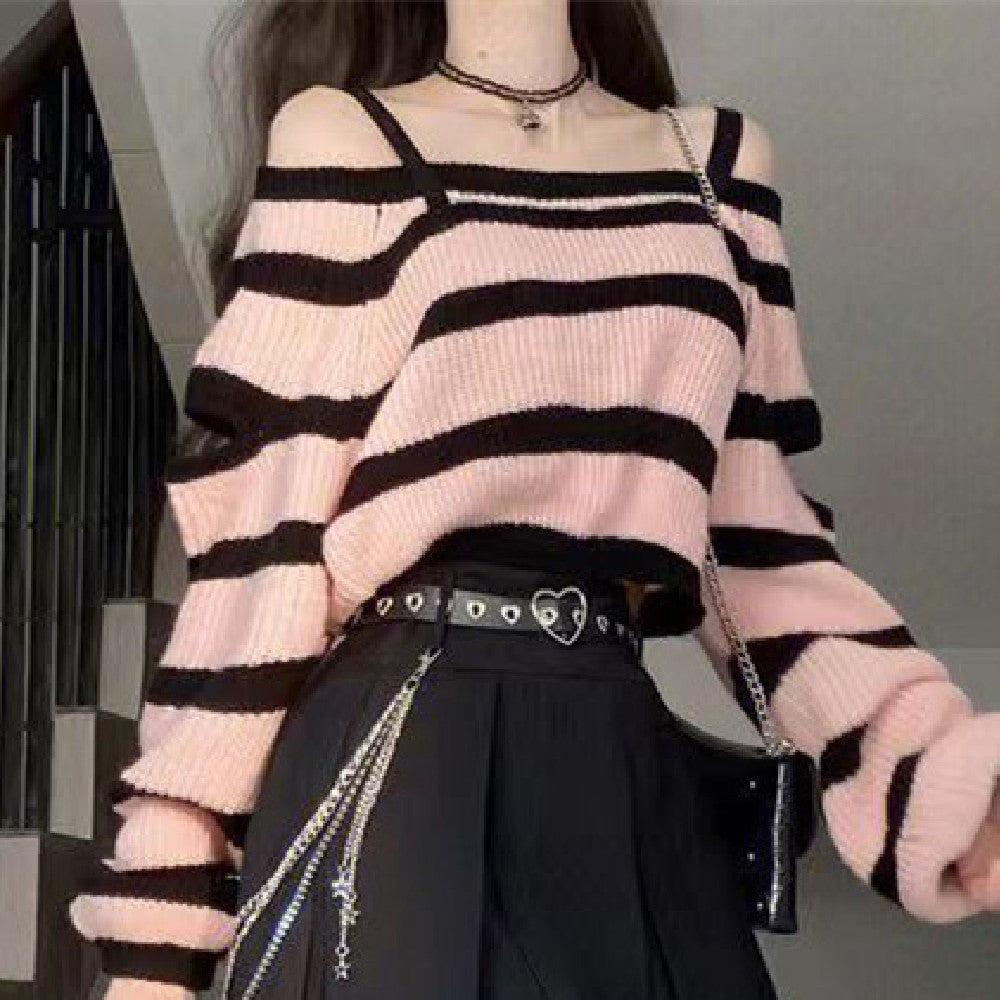 Striped Sweater Pleated Skirt Suit Women