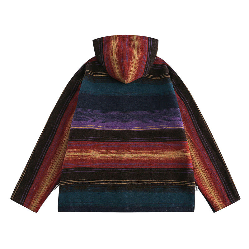 Men's Retro Horizontal Striped Vintage Hooded Jacket