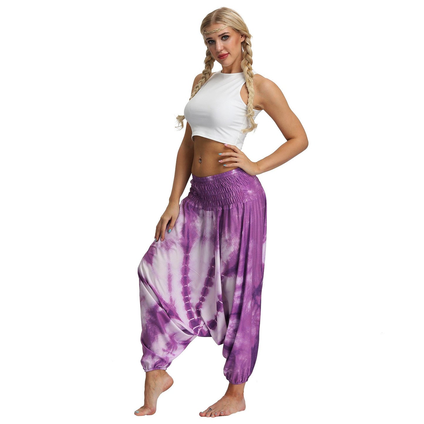 Amazon Explosions Tie-Dye Digital Printing Women's Sports Yoga Pants Large Size Loose Crotch Lantern Dance Pants