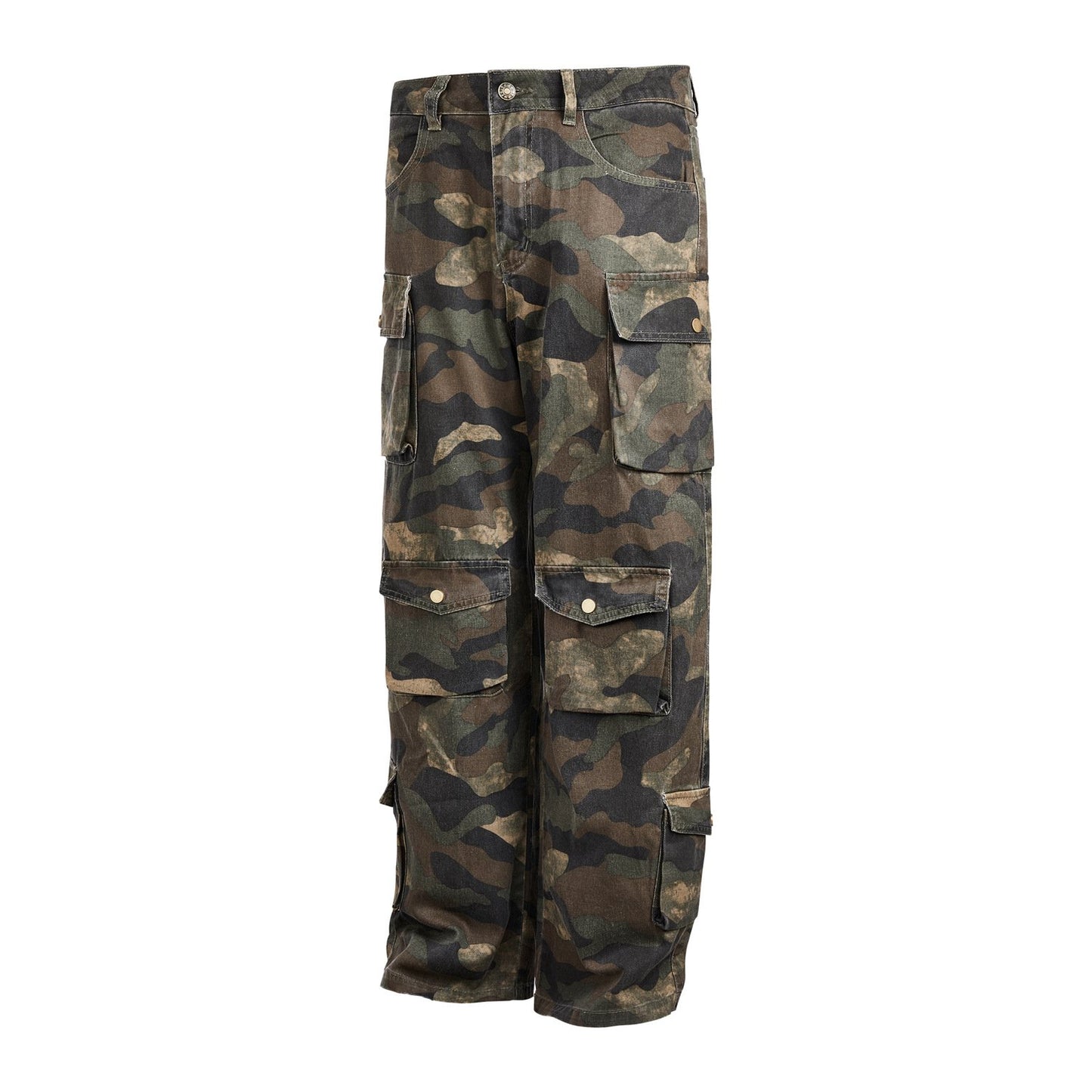 MADEEXTREME Summer Original American Style Maple Leaf Retro Multi-Pocket Overalls Street Loose Camouflage Trousers