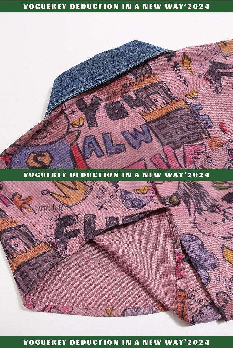 Vintage Academy Style Full Print Graffiti Print Long Sleeve Shirt For Men And Women Spring And Autumn Loose Casual Jacket Trendy