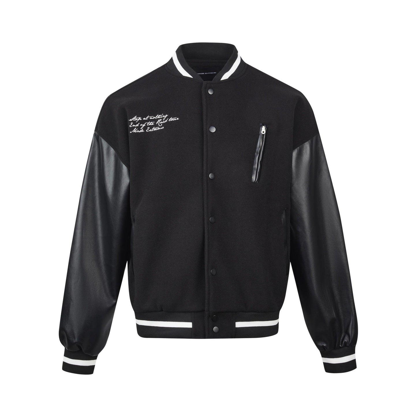 Autumn And Winter American Retro Towel Embroidered Letter PU Leather Sleeve Street Baseball Suit Woolen Coat For Men And Women
