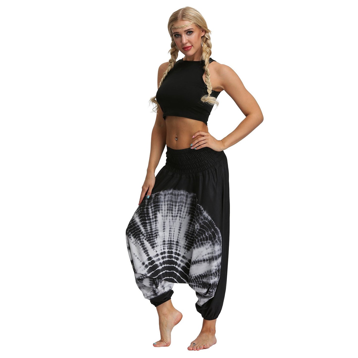 Amazon Explosions Tie-Dye Digital Printing Women's Sports Yoga Pants Large Size Loose Crotch Lantern Dance Pants