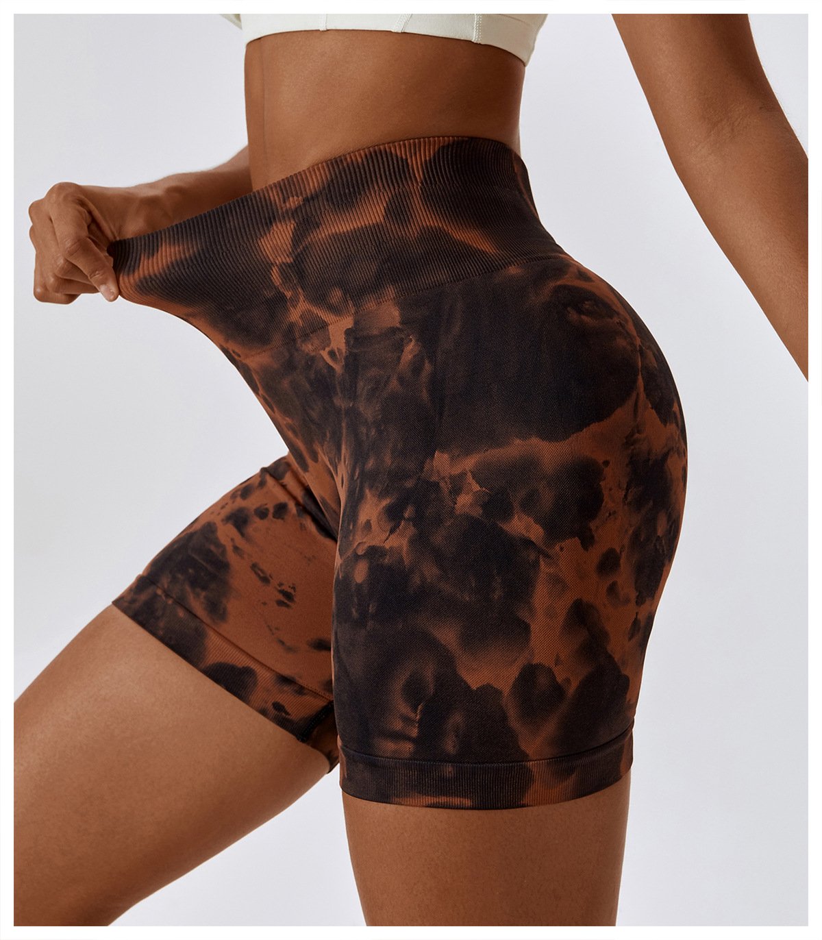 European And American Tie-Dye Seamless Yoga Shorts High Waist Hip-lifting Fitness Pants Belly Tight Sports Shorts Women's 7356