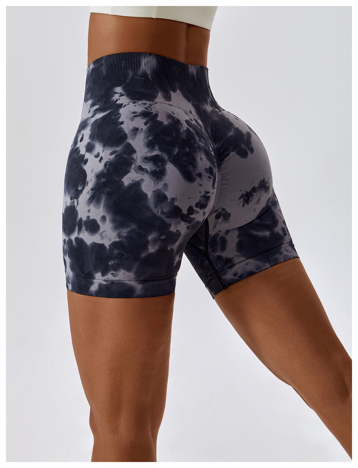 European And American Tie-Dye Seamless Yoga Shorts High Waist Hip-lifting Fitness Pants Belly Tight Sports Shorts Women's 7356