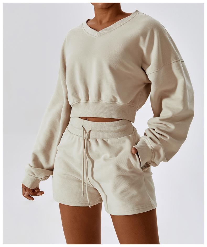 European And American Loose Long Sleeve Sports Sweat Outdoor Warm V-neck Pullover All-match Casual Sweat Top 8235