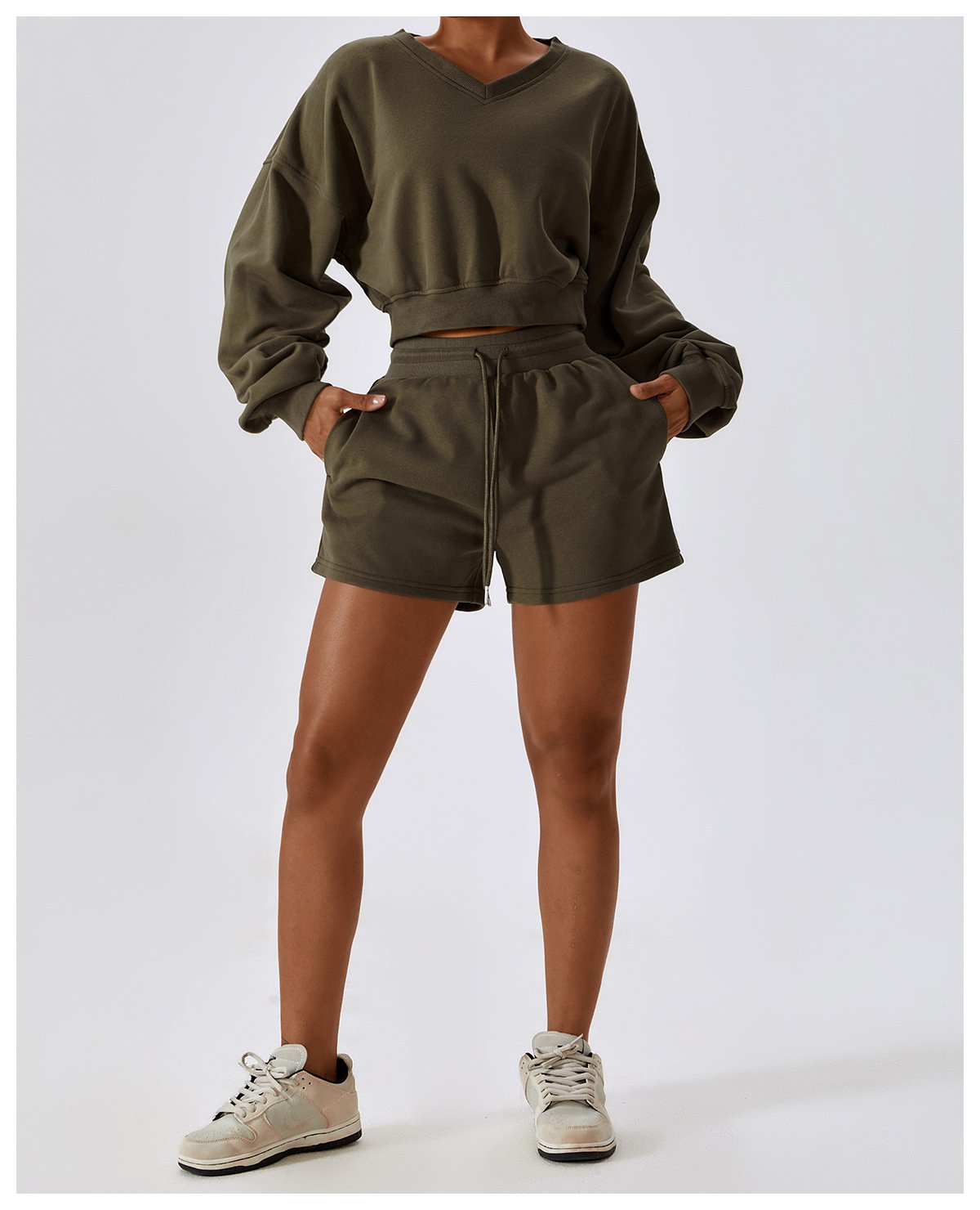 European And American Loose Long Sleeve Sports Sweat Outdoor Warm V-neck Pullover All-match Casual Sweat Top 8235