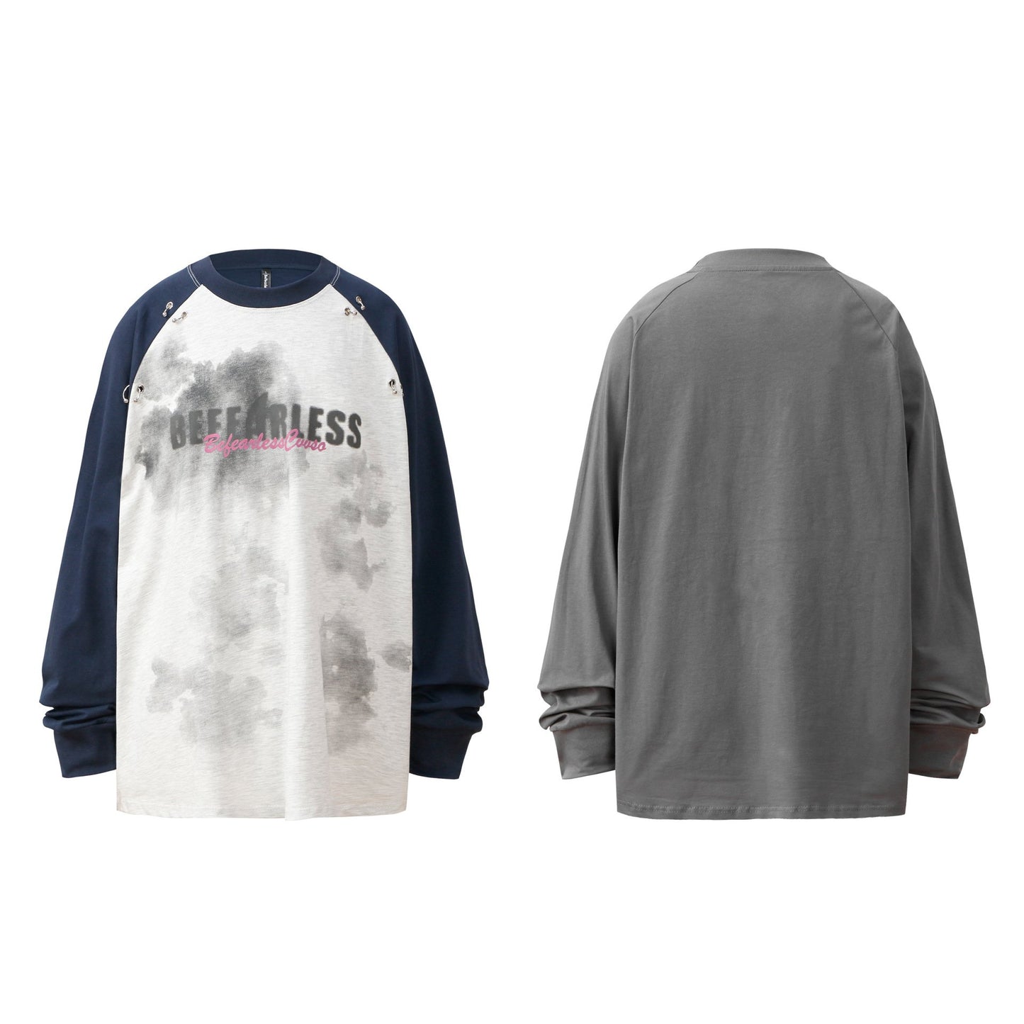 Niche Design Sense Buckle Stitching Long-sleeved T-shirt Men's And Women's Oversize College Style Couple's Top