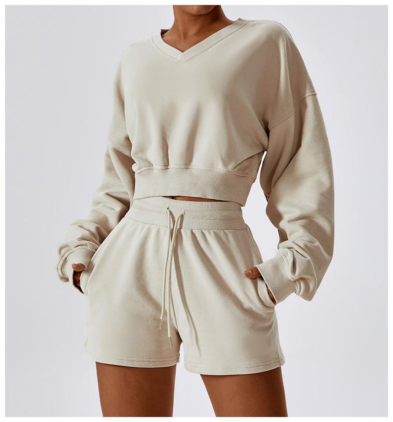 European And American Loose Long Sleeve Sports Sweat Outdoor Warm V-neck Pullover All-match Casual Sweat Top 8235