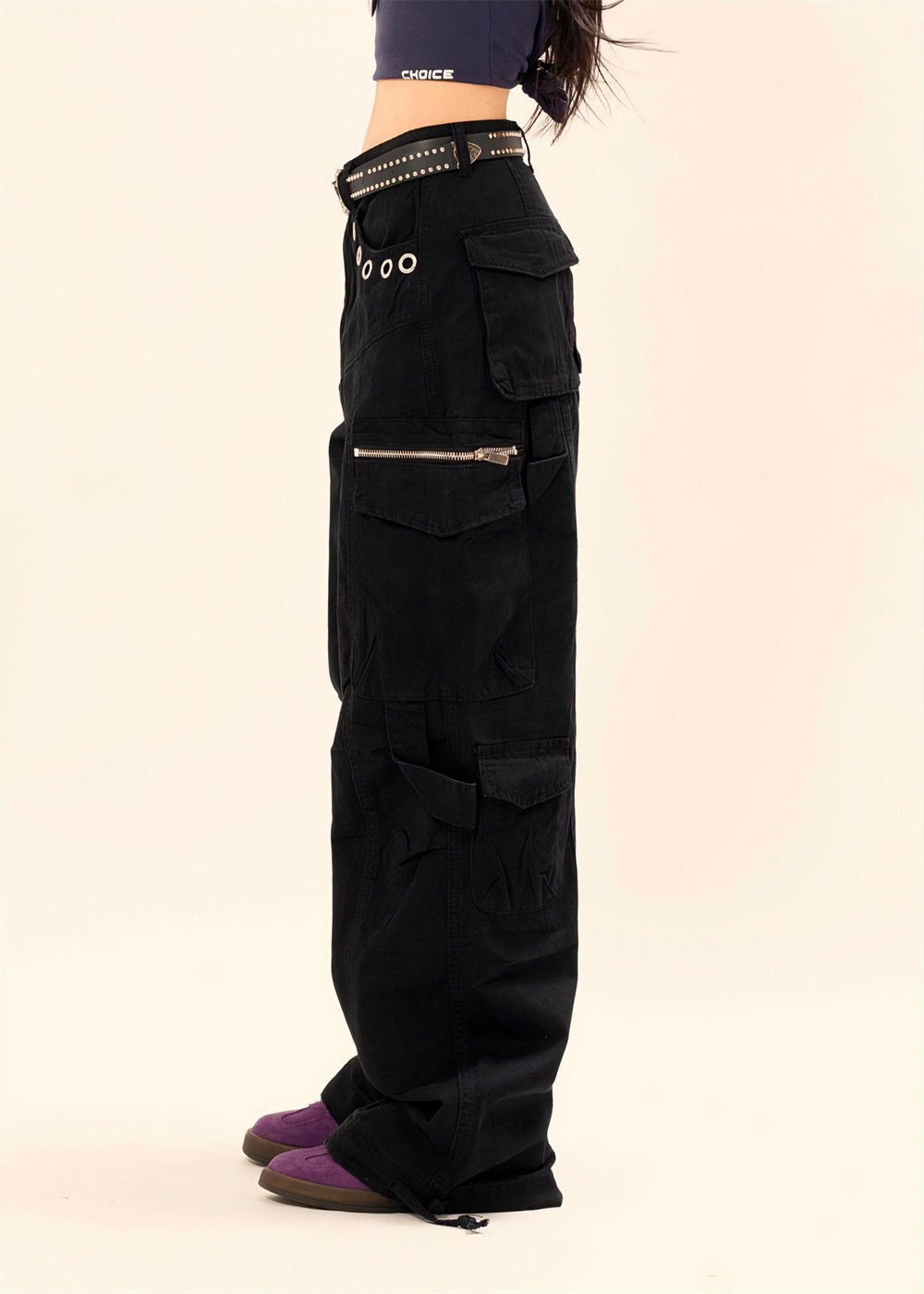 Vibe Fashion Brand High Street Loose Wide Leg Workwear Trousers Men's And Women's Casual Rock Metal Design Sense Straight Pants