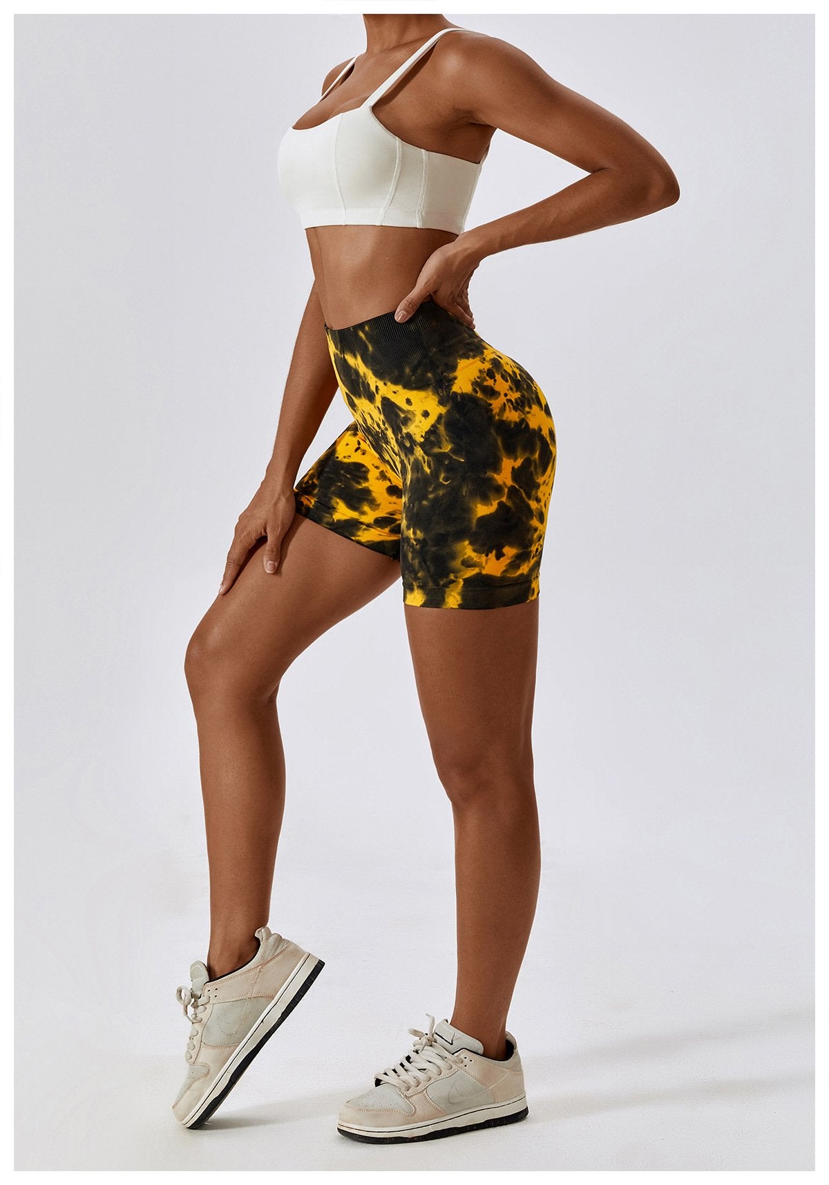 European And American Tie-Dye Seamless Yoga Shorts High Waist Hip-lifting Fitness Pants Belly Tight Sports Shorts Women's 7356