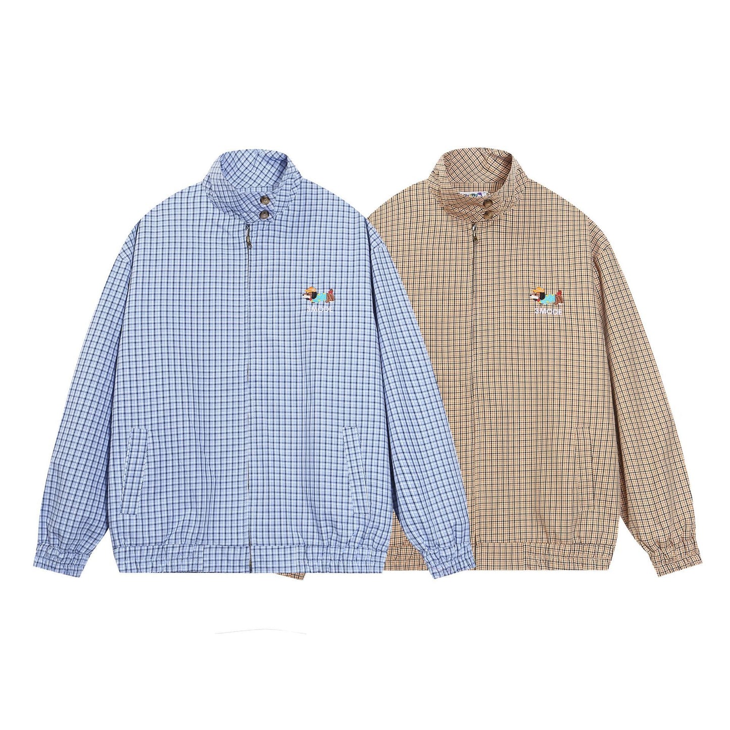 American Style Vintage Embroidered Cartoon Plaid Vertical Collar Jacket Men's Autumn Design Sense Zipper Commuter Jacket
