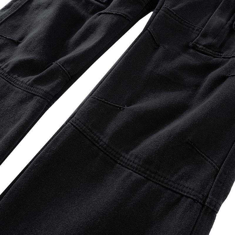 Men's Women's Autumn And Winter Urban Black Multi-Pocket Wide-Leg Trousers Unisex High Street Casual Jeans