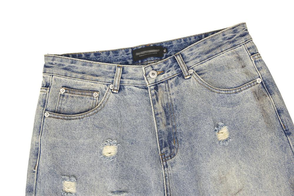 Dirty Dyed Washed Old Ripped Jeans Men's High Street American Style Fashion Brand Straight Pants Loose Wide-leg Long Pants