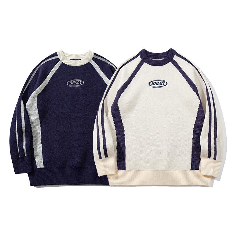 Hip-Hop Retro Hiphop Color Contrast Three Bars Sports Top American Fashion Brand Couple Casual Sweater