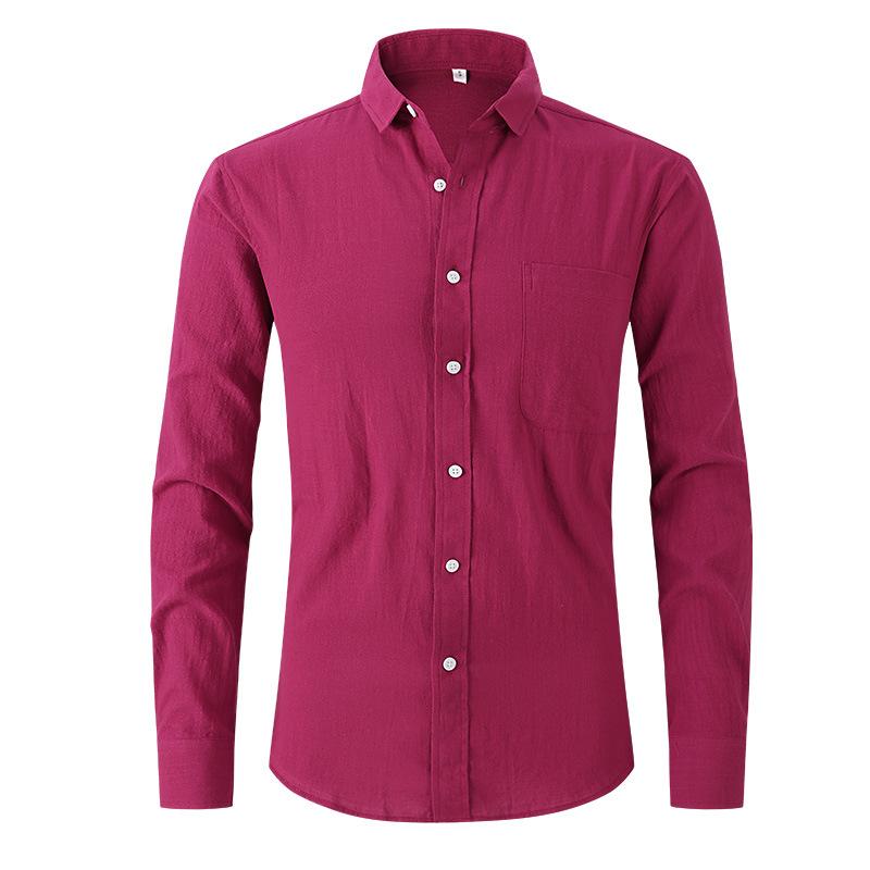 Amazon Cross-border Explosions Men's Imitation Cotton And Linen Shirt Black Long Sleeve Business Slim Handsome Outer Shirt Autumn Men
